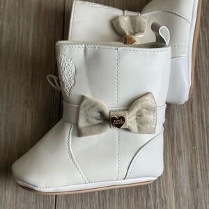 Vince Camuto Cream Baby Boots with Gold Bow